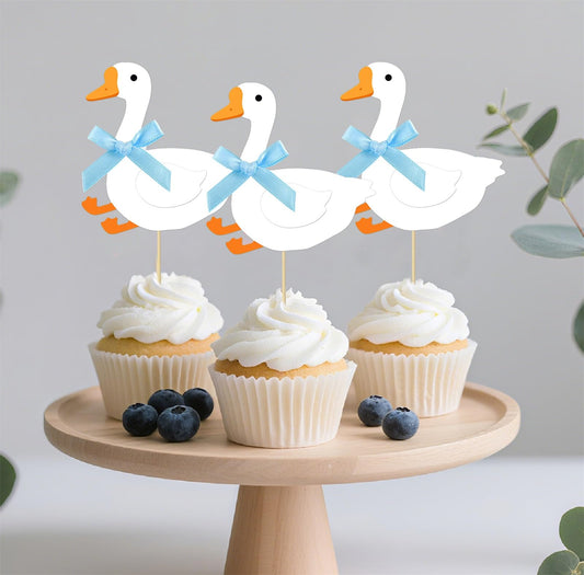 JDIYMI One Silly Goose Cupcake Topper Baby Shower Birthday Party 20pcs Blue