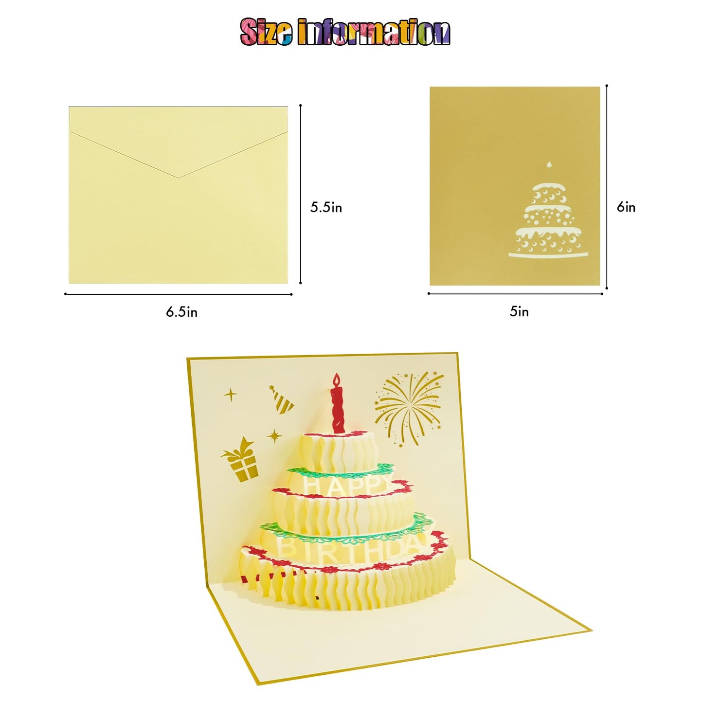 CANREVEL 3D PopUp LED Light Birthday Card Gold Candle Music Greeting