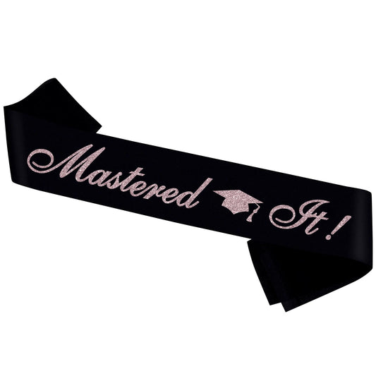 PYQWA Mastered It Graduation Sash Black Satin Rose Gold Foil Class of 2026