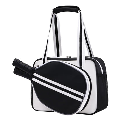 SPOENGRU PU Leather Pickleball Paddle Bag Small Black Fashion Tote
