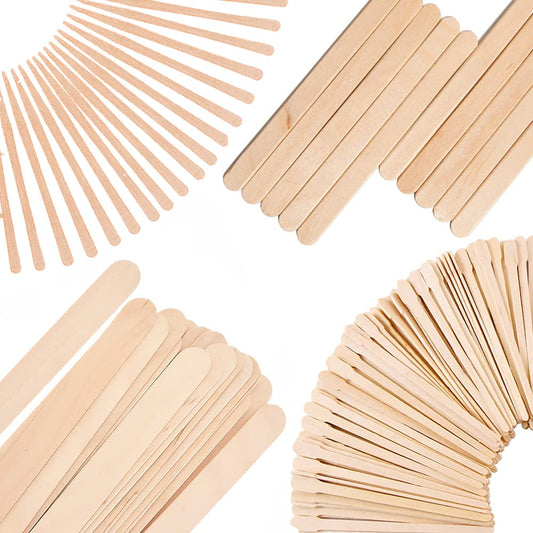 Mibly 500 Pcs Wooden Wax Sticks Assorted Applicator Spatulas for Body Face Legs