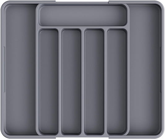 Kitsure Adjustable Cutlery Drawer Organizer Tray Grey 12.13x1.54x8.07-13.9"