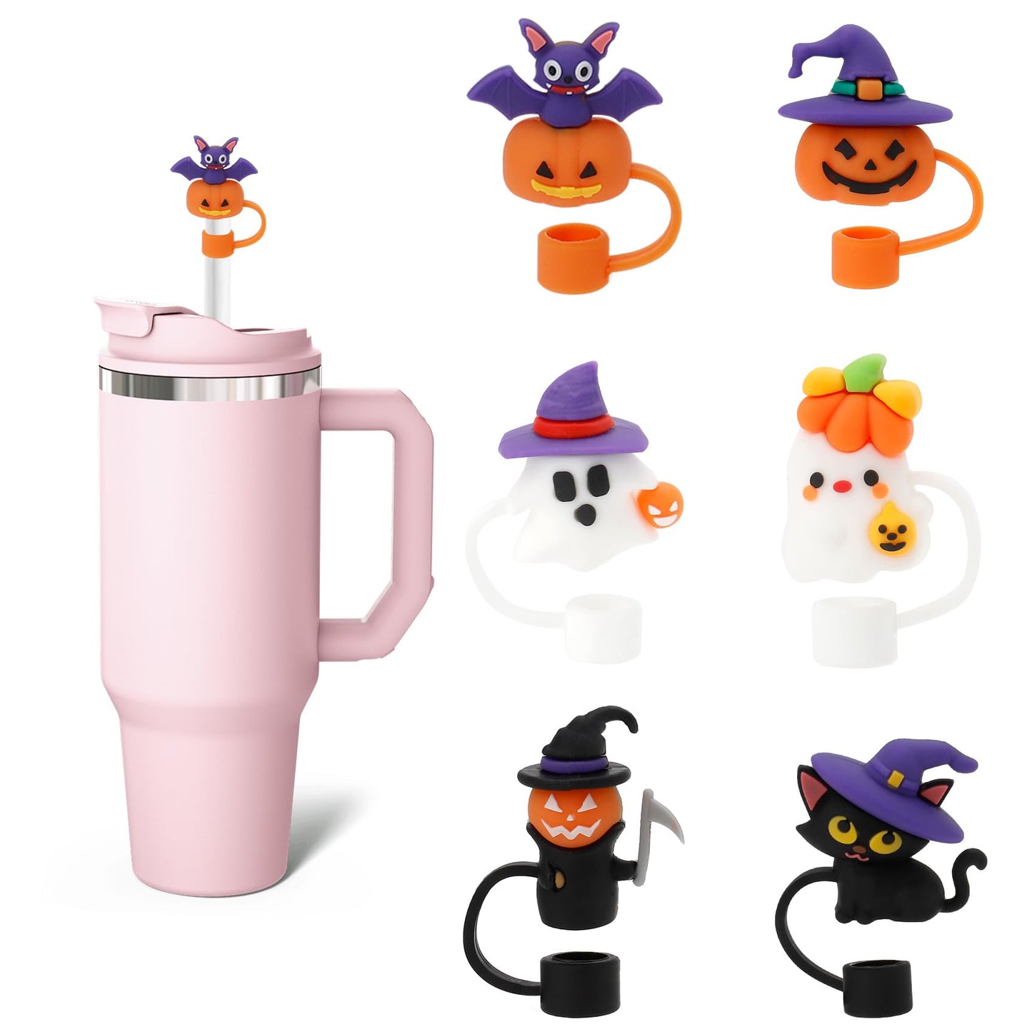 LmashRbaiw 6PCS Silicone Ghost Straw Toppers for Stanley Cups Halloween