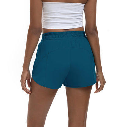 SAFWAK Women's High Waisted Running Shorts Quick Dry Zipper Pocket Turquoise L
