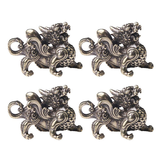 FAVOMOTO Retro Car Keychain Set 4Pcs Golden Brass Feng Shui Dragon Shape