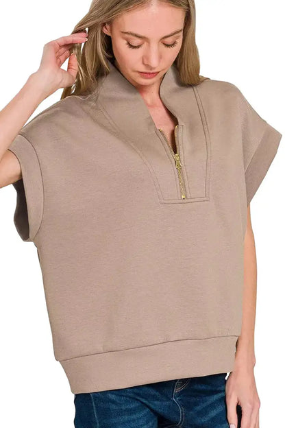 Zenana Scuba High Neck Half Zip Top