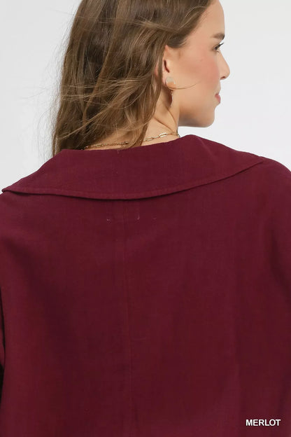 Umgee Linen Long Sleeves Elastic Hem Blouse