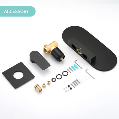 Modern Matte Black Wall Mount Bathroom Sink Faucet with Waterfall Spout and Brass Rough-in Valve