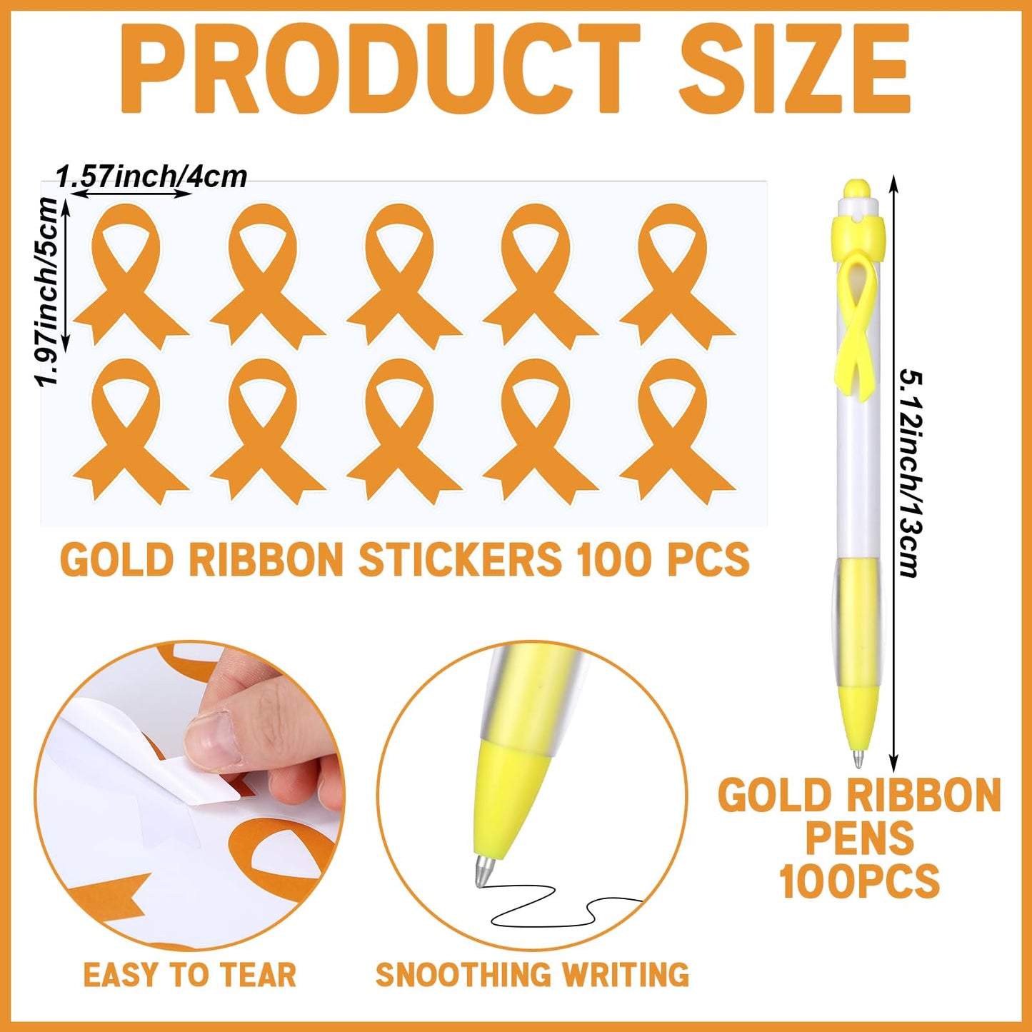 PullCrease Childhood Cancer Awareness Kit 400 Pcs Gold Ribbon Pens Bracelets