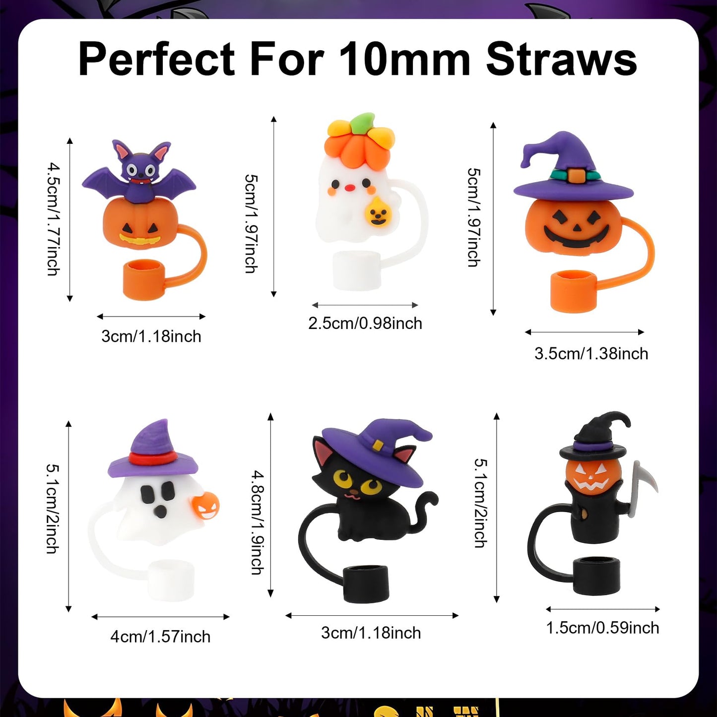 LmashRbaiw 6PCS Silicone Ghost Straw Toppers for Stanley Cups Halloween
