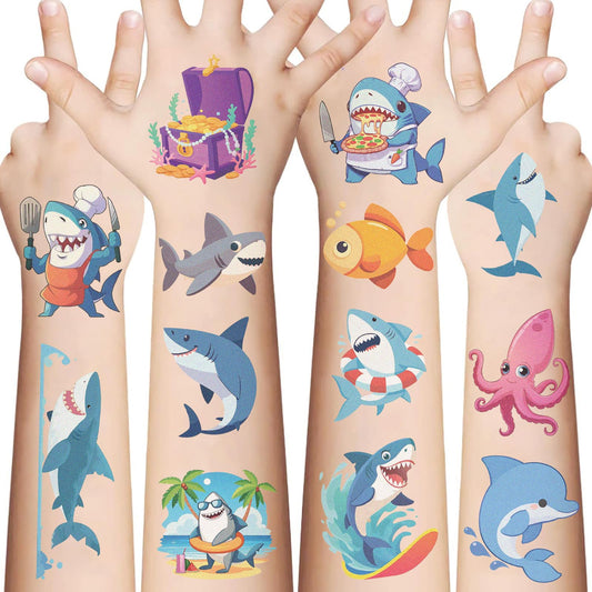 SBOBUY Shark Temporary Tattoos 10 Sheets Birthday Party Supplies Green