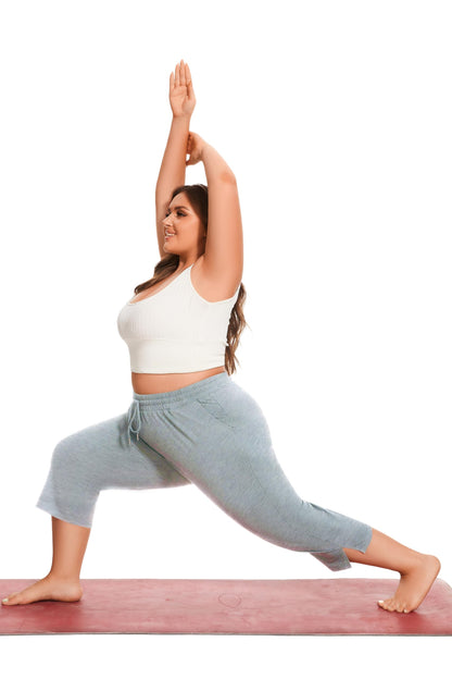 Gyrans Plus Size Wide Leg Yoga Capris Pants with Pockets Light Gray Size 3X