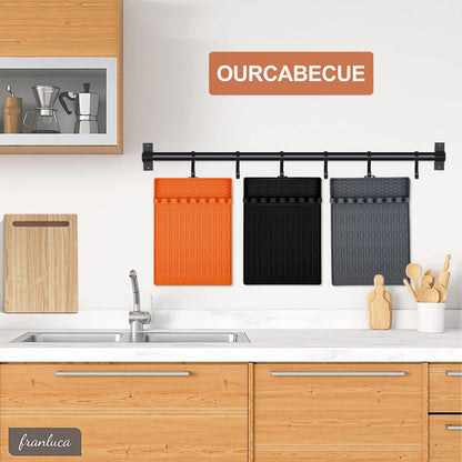 OURCABECUE Silicone Griddle Tools Mat Blackstone Gray 2PCS BBQ Utensils Holder