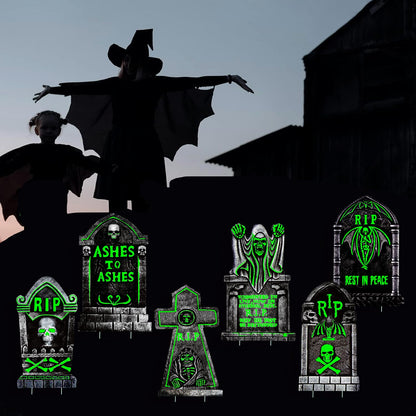 CiniQy Halloween Tombstones 6 Pack Light Up 16.5x11.5" Waterproof Outdoor Decor