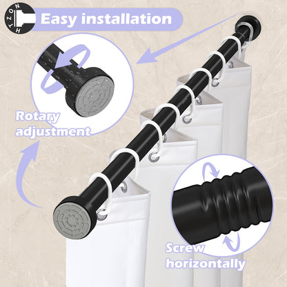 HTZON Adjustable Tension Shower Curtain Rod 34-43in Black Heavy Duty Iron