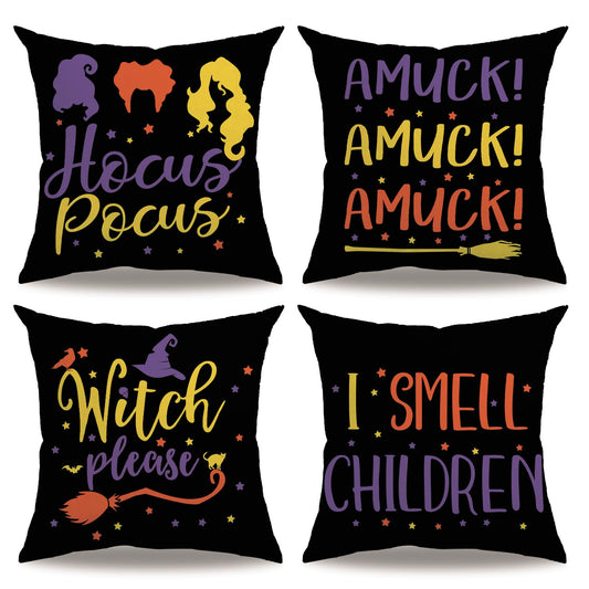 7COLORROOM Halloween Sanderson Sisters Pillow Covers 18x18 Black 4Pack