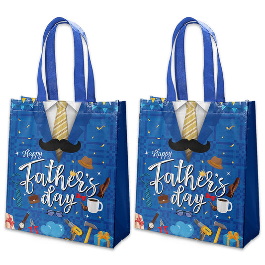 delaimastor 16Pcs Father's Day Non-Woven Gift Bags Blue Black 7.8x3.1x9.8in