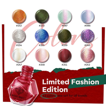 modelones Nail Polish Set 12 Colors Winter Sparkle Glitter Red Green Gold