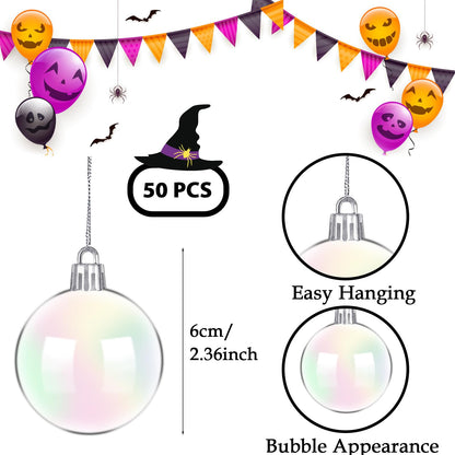 Haawooky 50 PCS Iridescent Plastic Ornaments Balls 2.36 Inch Clear Rainbow