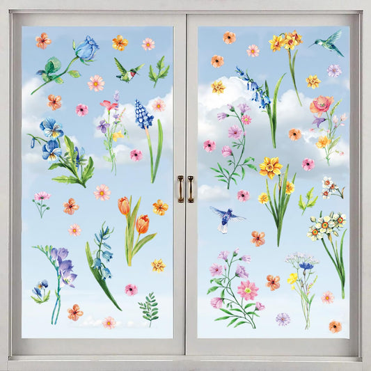 Aryroi Spring Flower Window Sticker Floral Decals Green 12.2x1.3 inch