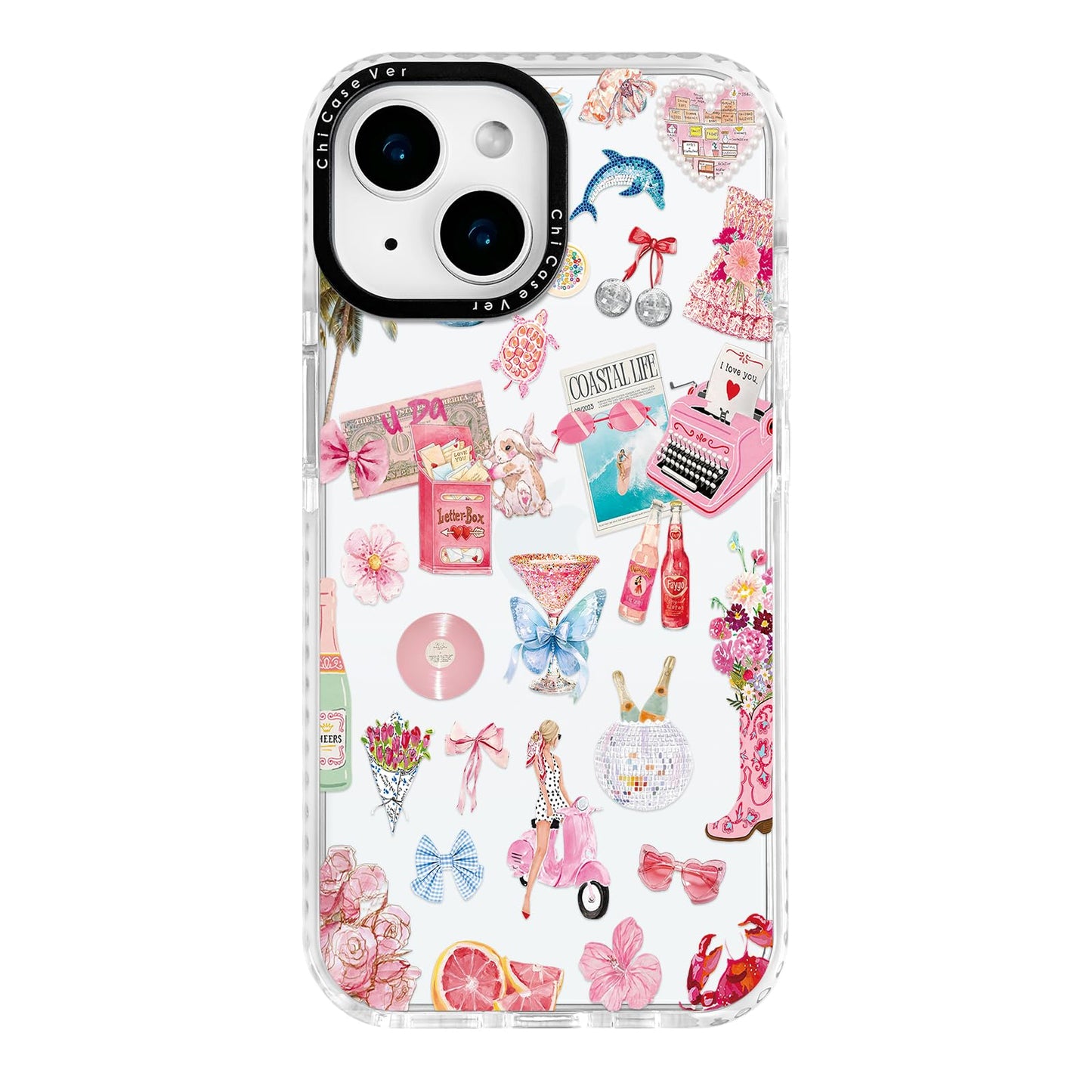 ChiCaseVer iPhone 13 Case Coastal Romance Pink TPU Slim Military-Grade