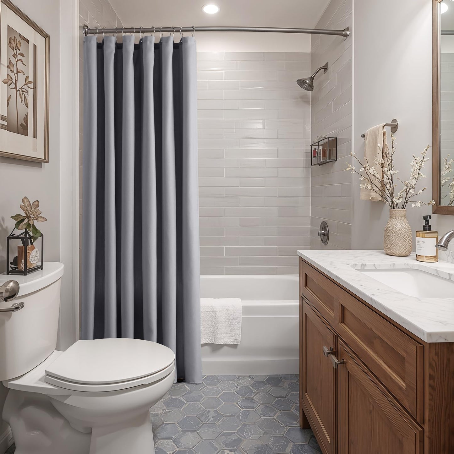 Jolilight Grey Linen Blend Shower Curtain Rustic Cottage 72x72 with Hooks