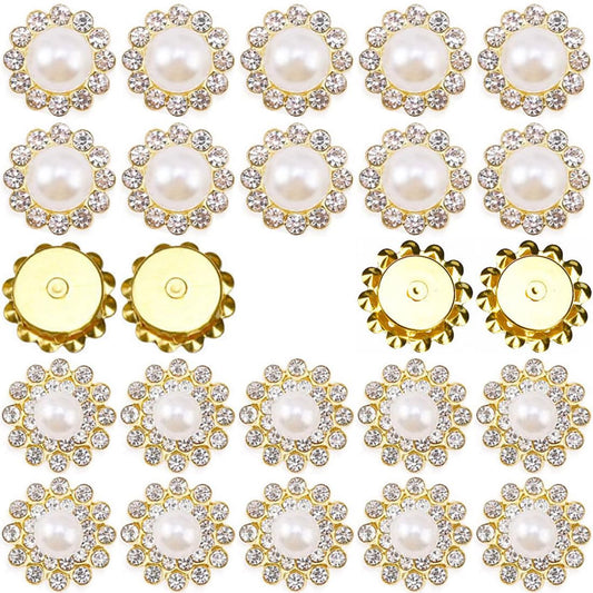 TKDUJH 100pcs Crystal Gem Sew On Rhinestone Pearl White 12mm 14mm Flower