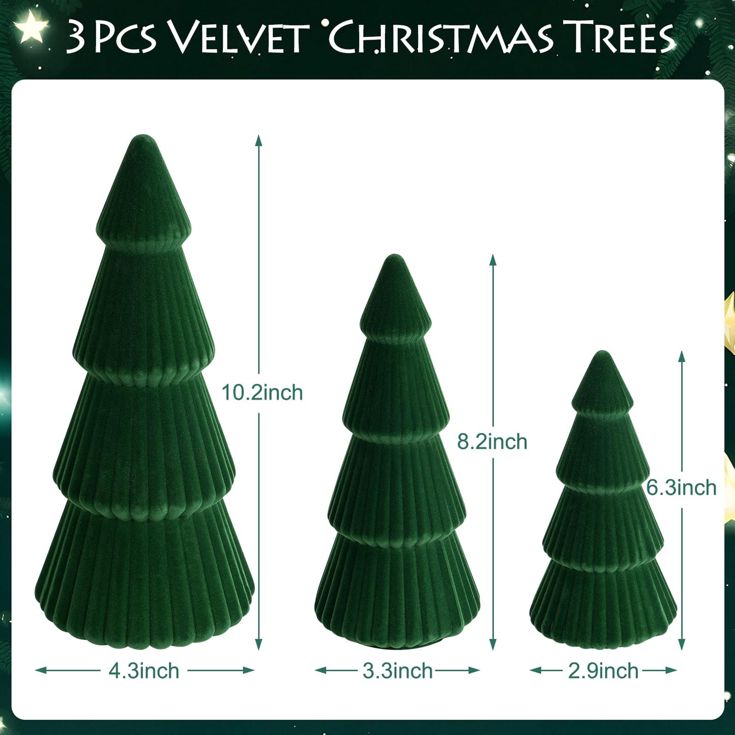 KEASKELL 3pc Dark Green Velvet Christmas Tree Decorations Set