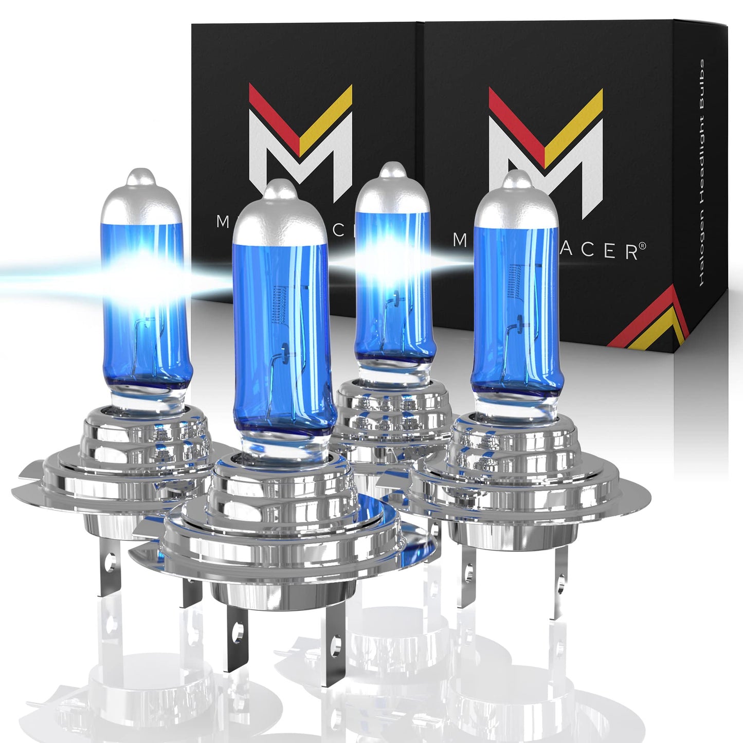 Halogen H7 55W 5000K White Headlight Bulbs Low & High Beam Pack of 4