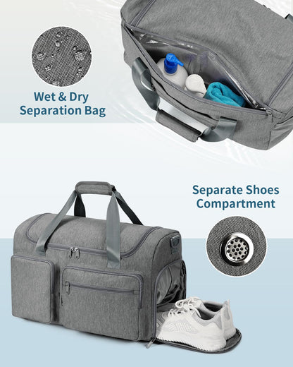 sportsnew Travel Duffel Bag 27L Gym Shoe Compartment Grey Medium Size