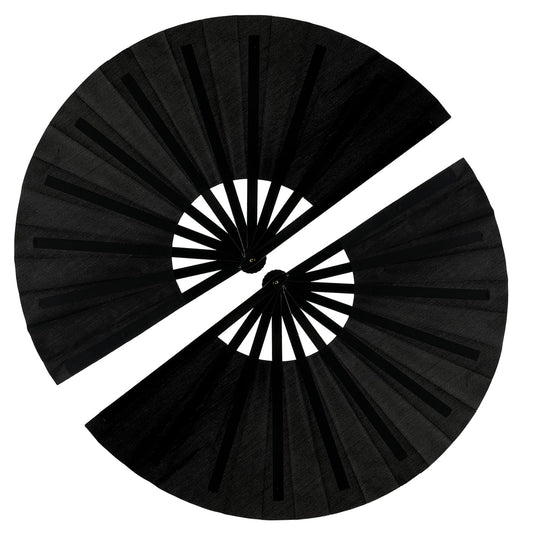 GeGeYa 13inch Large Rave Fan Foldable Hand Fans Black 2 Packs