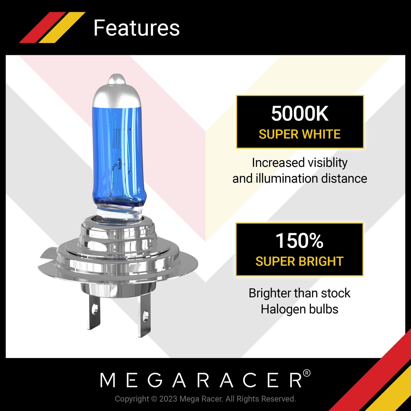 Halogen H7 55W 5000K White Headlight Bulbs Low & High Beam Pack of 4