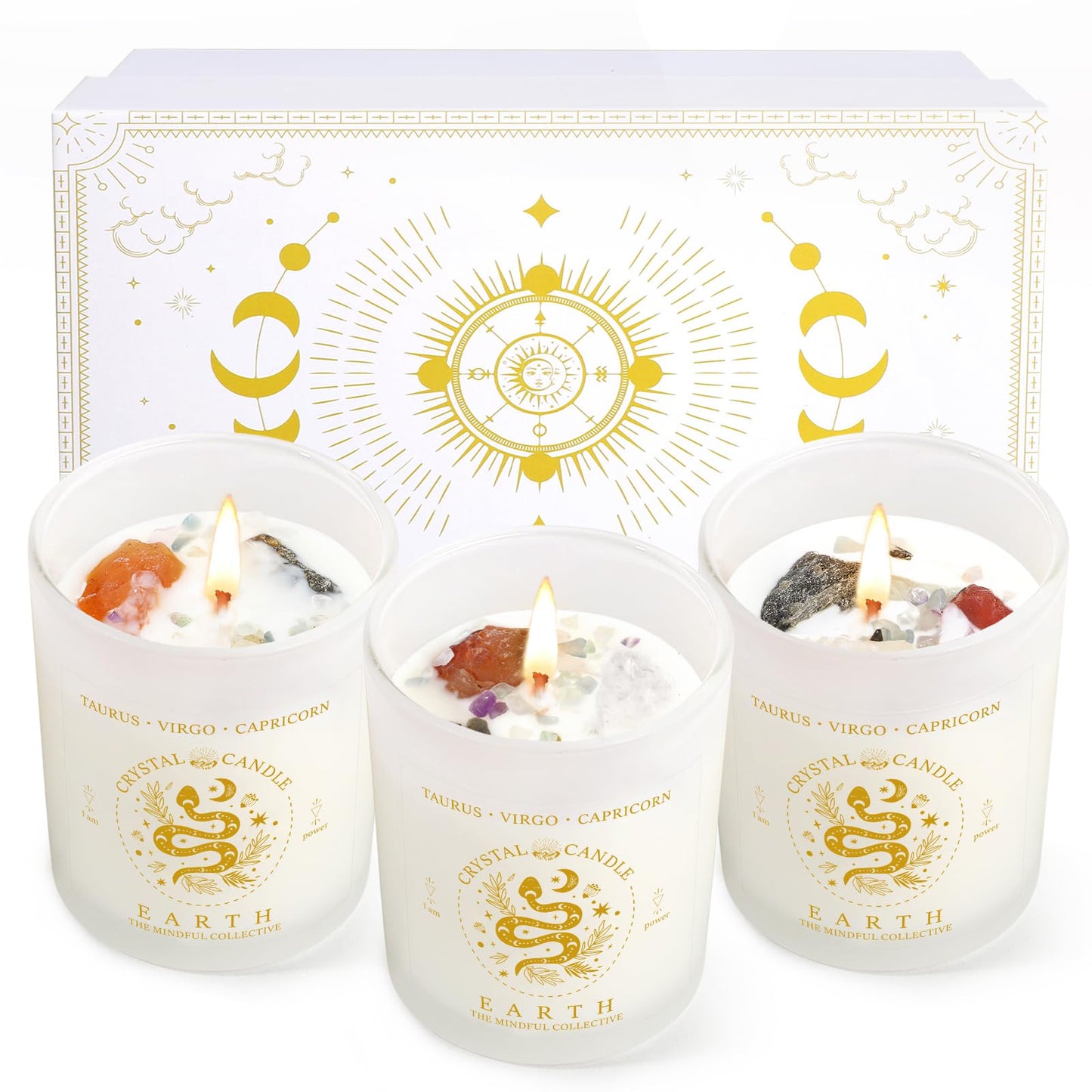 Suhctuptx Zodiac Lavender Scented Soy Candles Healing Crystals Fire Signs Small