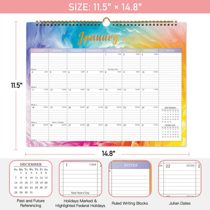 Lbylyhxc 2026 Wall Calendar 18 Months Jul 2025-Dec 2026 14.8x11.5 Rainbow