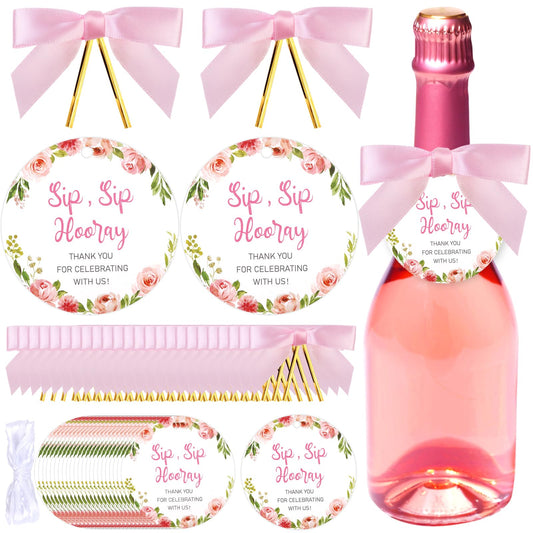 Diartpaint 50 Set Pink Wine Champagne Bottle Favor Tags with Twist Ties