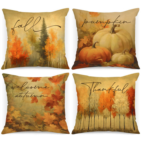 Benjia 20x20 Throw Pillow Covers Set of 4 Watercolor Forest Pumpkin Autumn