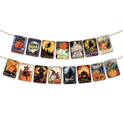 ICWJTGZ Vintage Halloween Banner 15 Pcs Retro Pumpkin Witch Paper Set A01