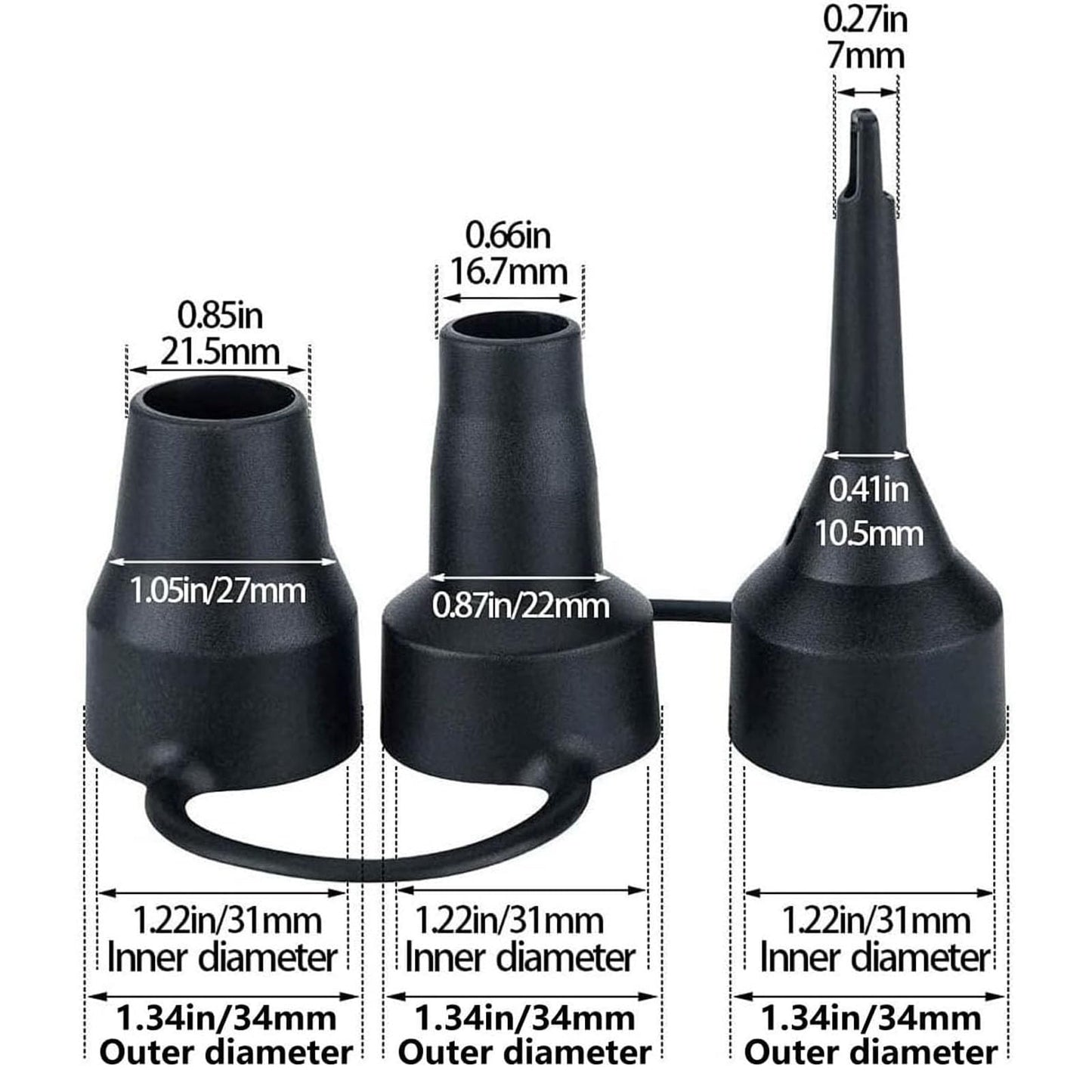 ZROSIN 5Pcs Black Electric Air Pump Replacement Nozzles 3 Sizes Plastic