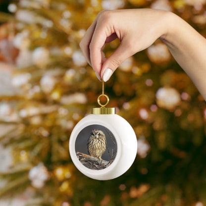 Short-eared Owl - Christmas Ball Ornament