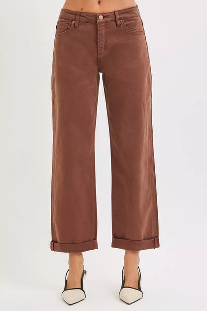 RISEN Full Size Tummy Control Mid Rise Ankle Barrel Baggy Plus Size