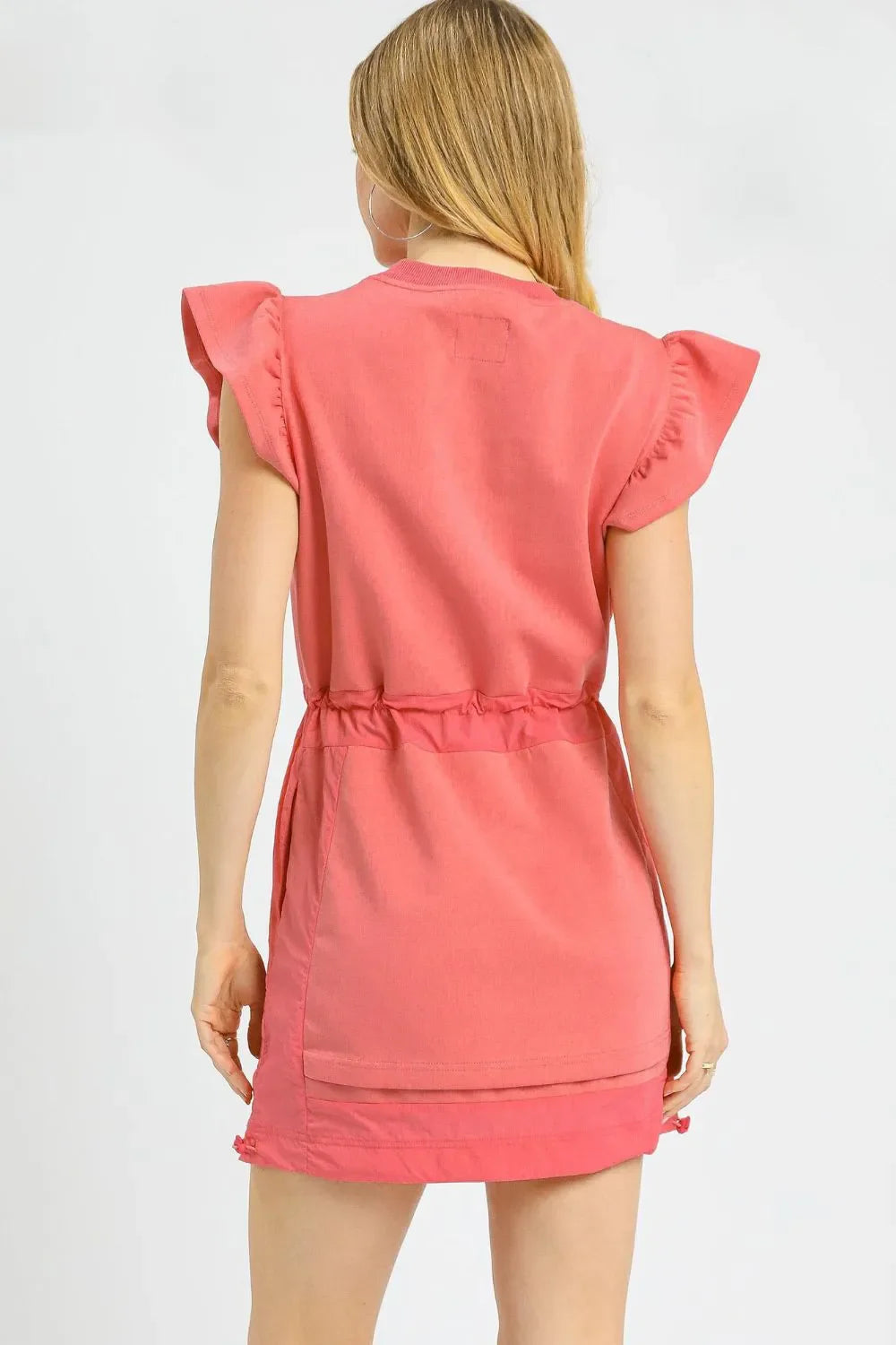 Umgee Luxe knit Ruffle Sleeve Drawstring Mini Dress