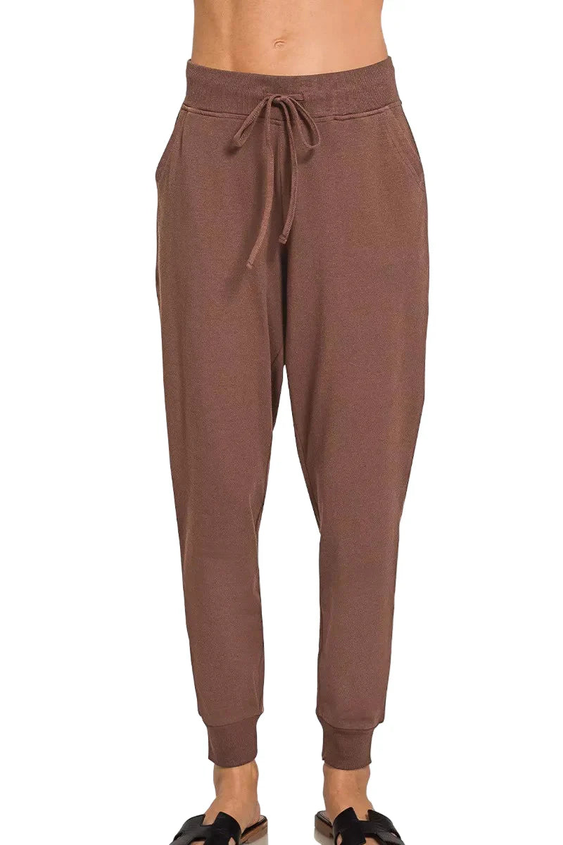 Zenana Drawstring Cotton Joggers with Pockets