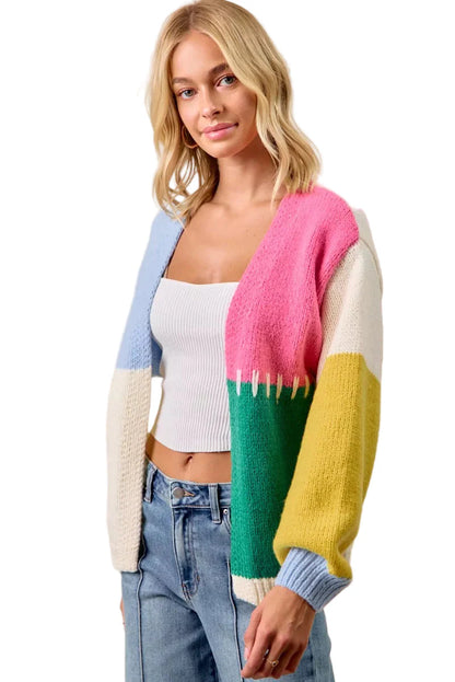 BiBi Color Block Open Front Sweater Cardigan