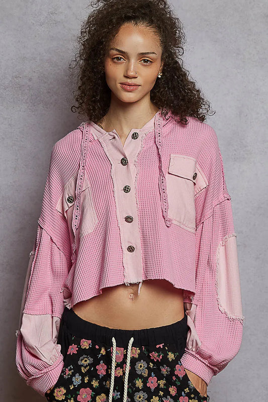POL Raw Hem Cropped Hooded Jacket