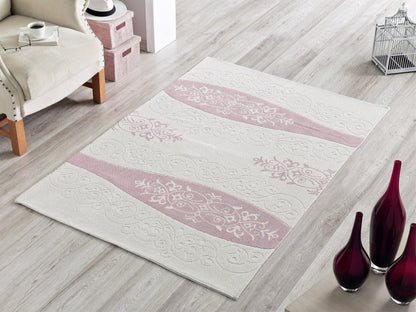 Vase 100% Cotton Washable Area Rug - Pink, White & Light Cream
