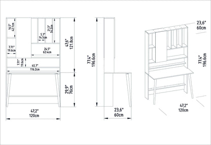 Wood 77" Tall Multifunctional Computer Credenza Desk with A Cabinet & Shelves