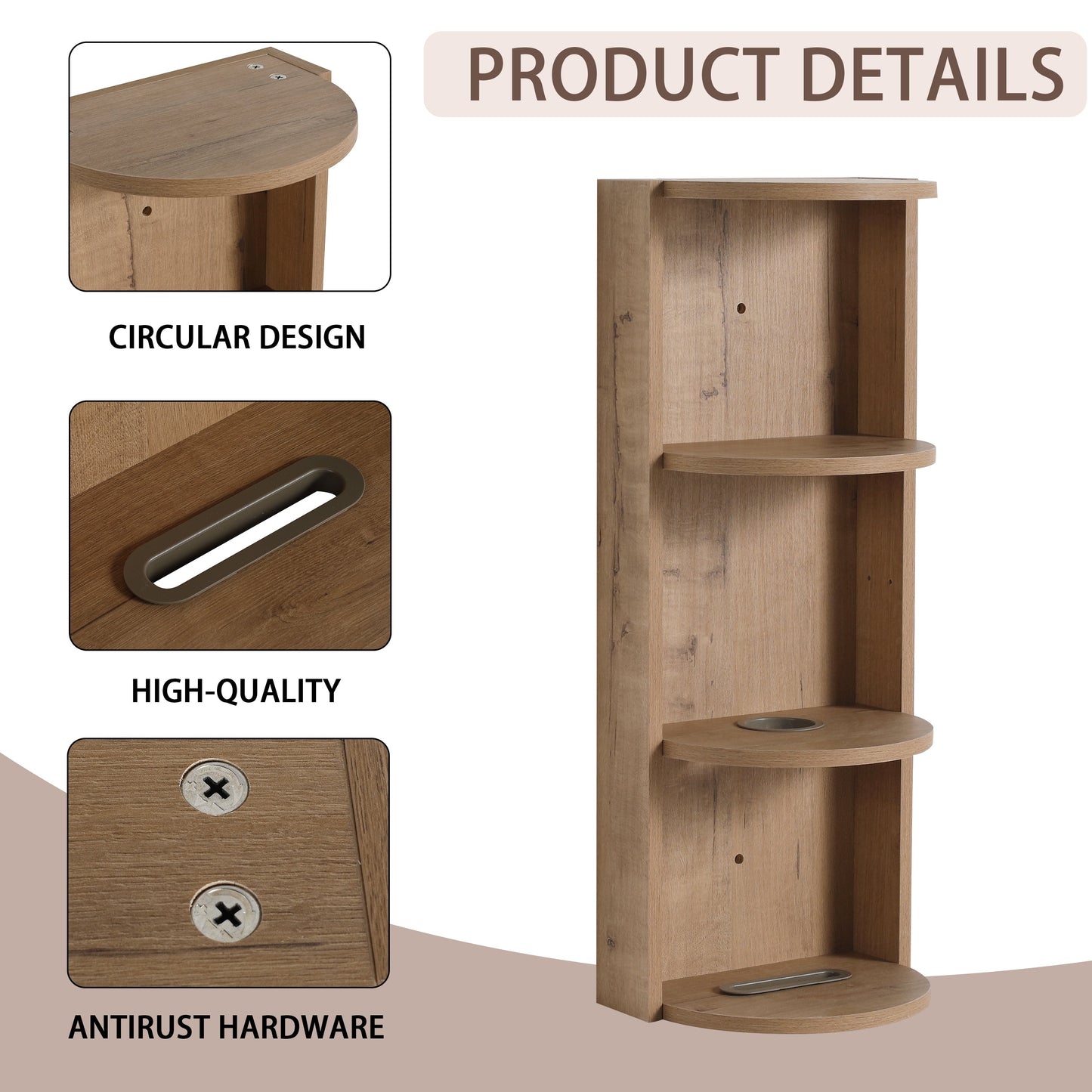 Modern Bathroom Wall-Mounted Storage Rack with Floating Design in Imitative Oak Plywood, 12 Inches