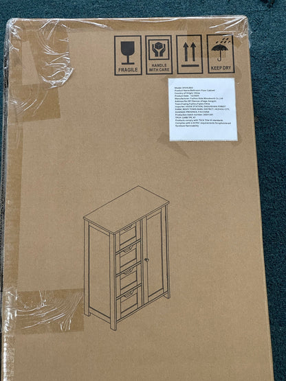 Bathroom Storage Cabinet with 4 Drawers and 1 Door, Freestanding Wooden Floor Organizer for Bathroom, Narrow Storage Cabinet for Small Spaces, Entryway, Living Room or Hallway, White