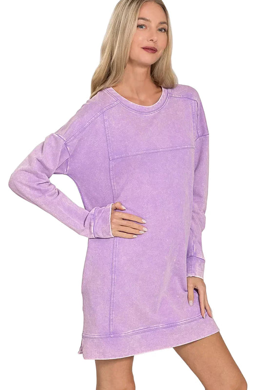 Zenana French Terry Acid Washed Dress with Pockets