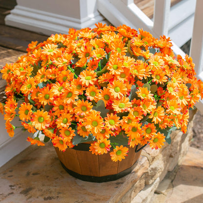 INSPRING Daisy Artificial Outdoor Silk Flowers 6 Bundles Orange UV Resistant